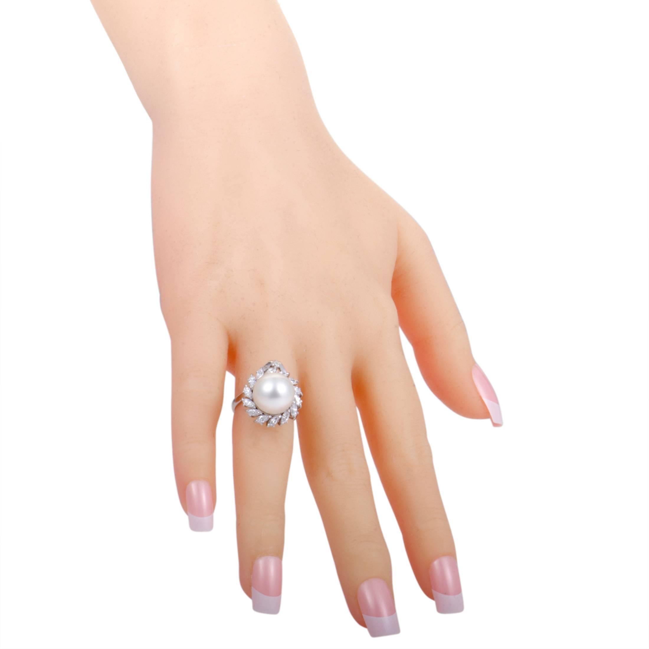 White Pearl Diamond Platinum Ring 1