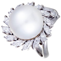 White Pearl Diamond Platinum Ring