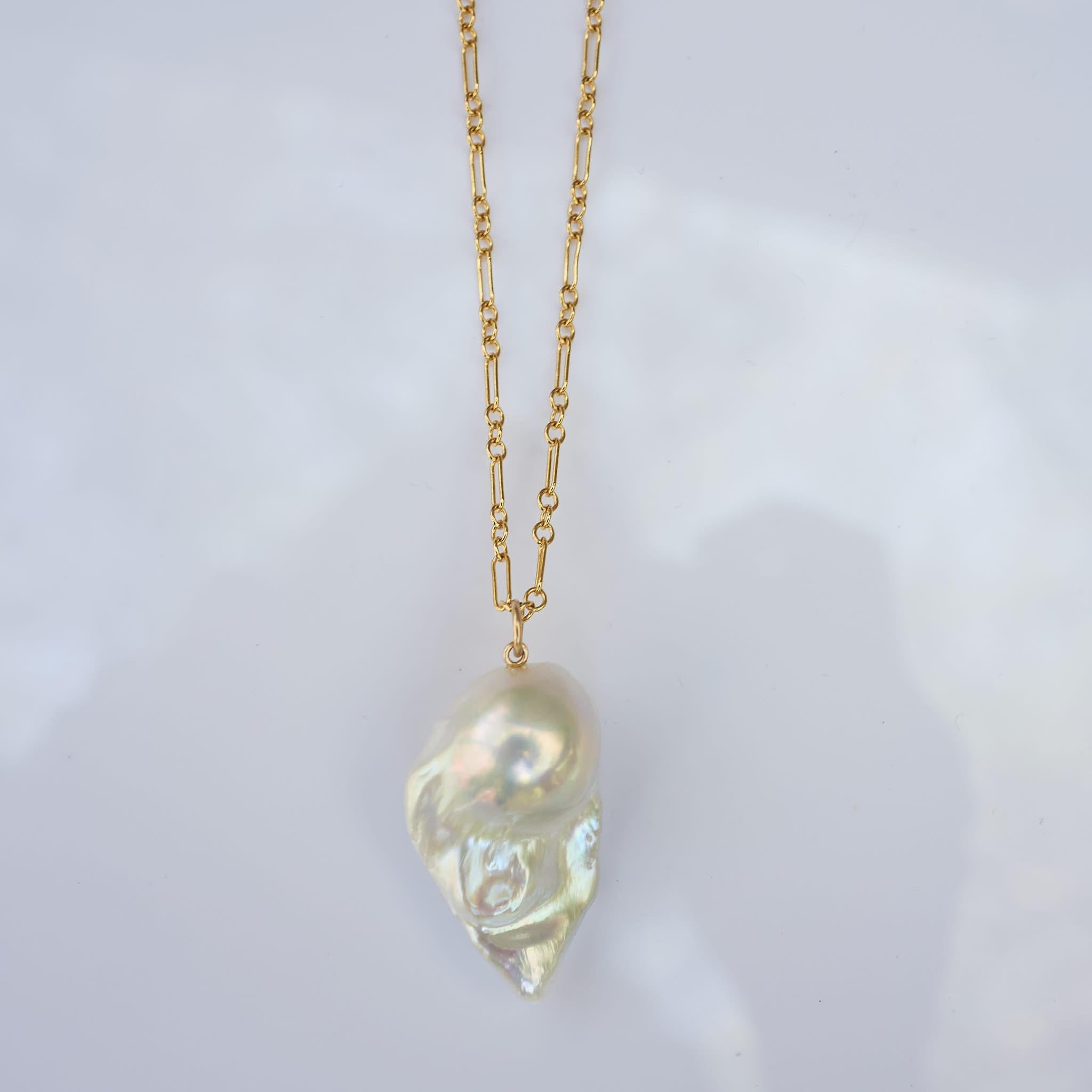 Uncut Pearl Chain Necklace Drop Pendant For Sale