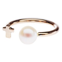White Pearl Gold Ring Cross Adjustable Cocktail Ring J Dauphin