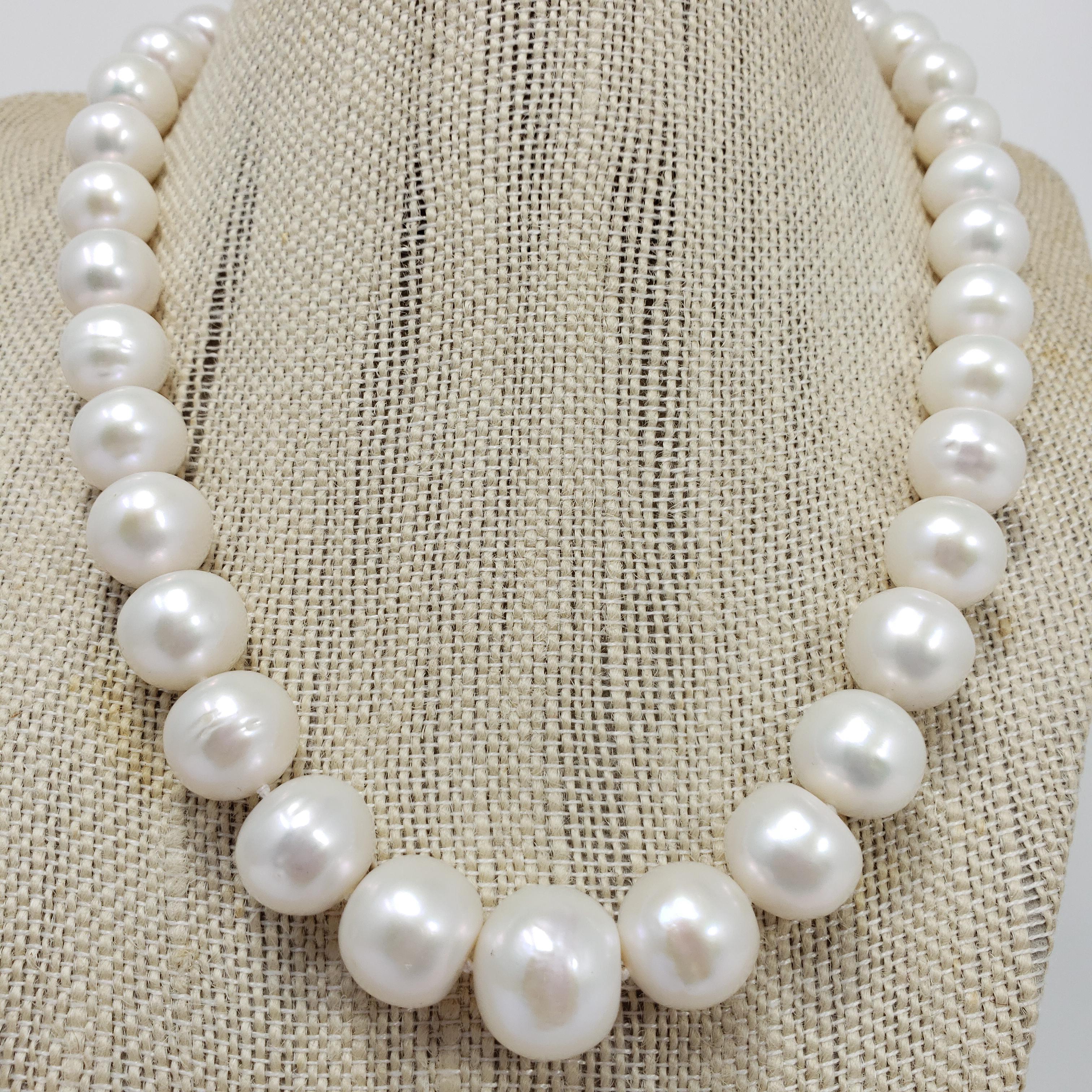 Bead South Sea Pearl Graduated Knotted String Necklace 14 Karat Yellow Gold Clasp For Sale