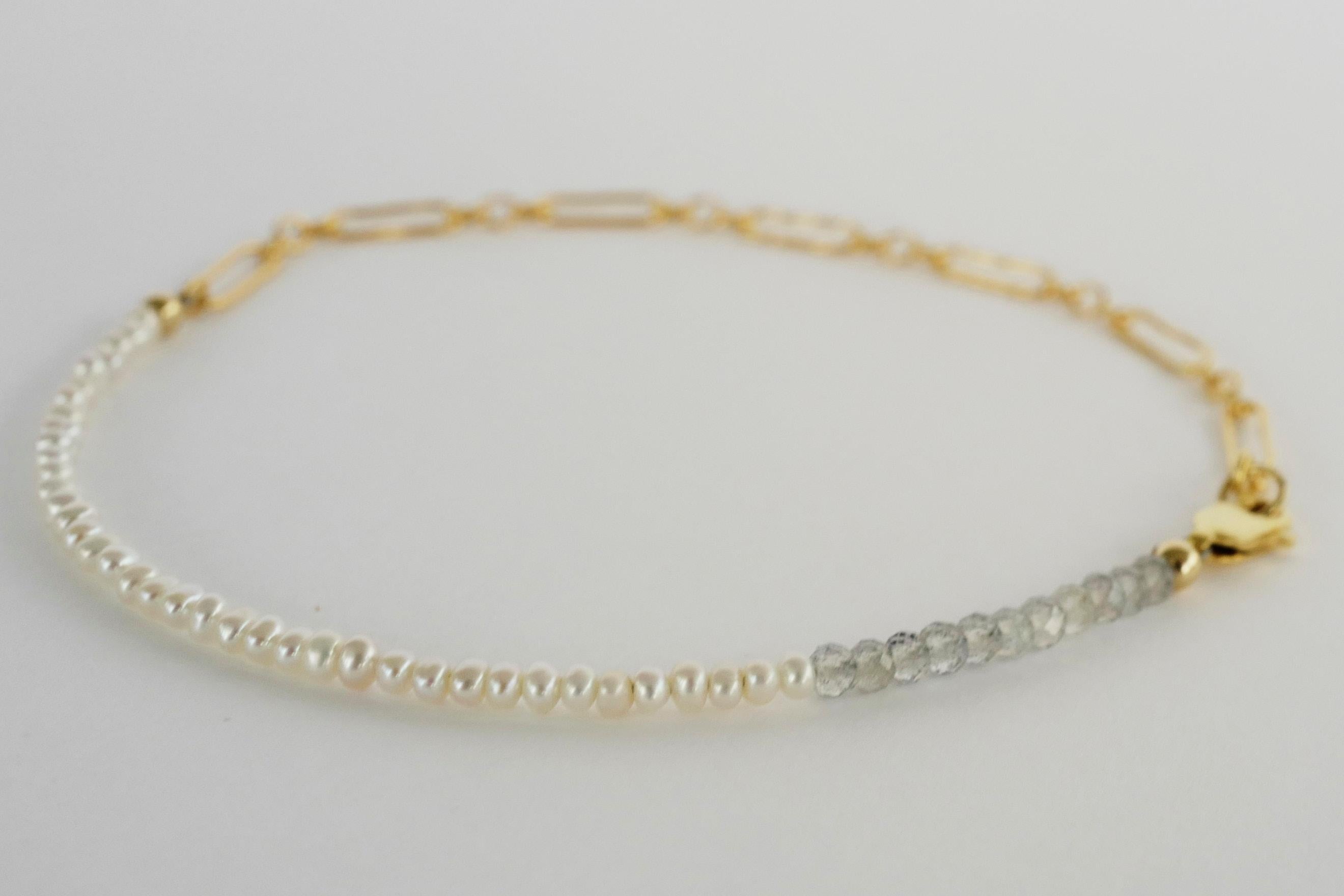 White Pearl Necklace labradorite Gold Tone Chain Beaded Choker J Dauphin In New Condition For Sale In Los Angeles, CA