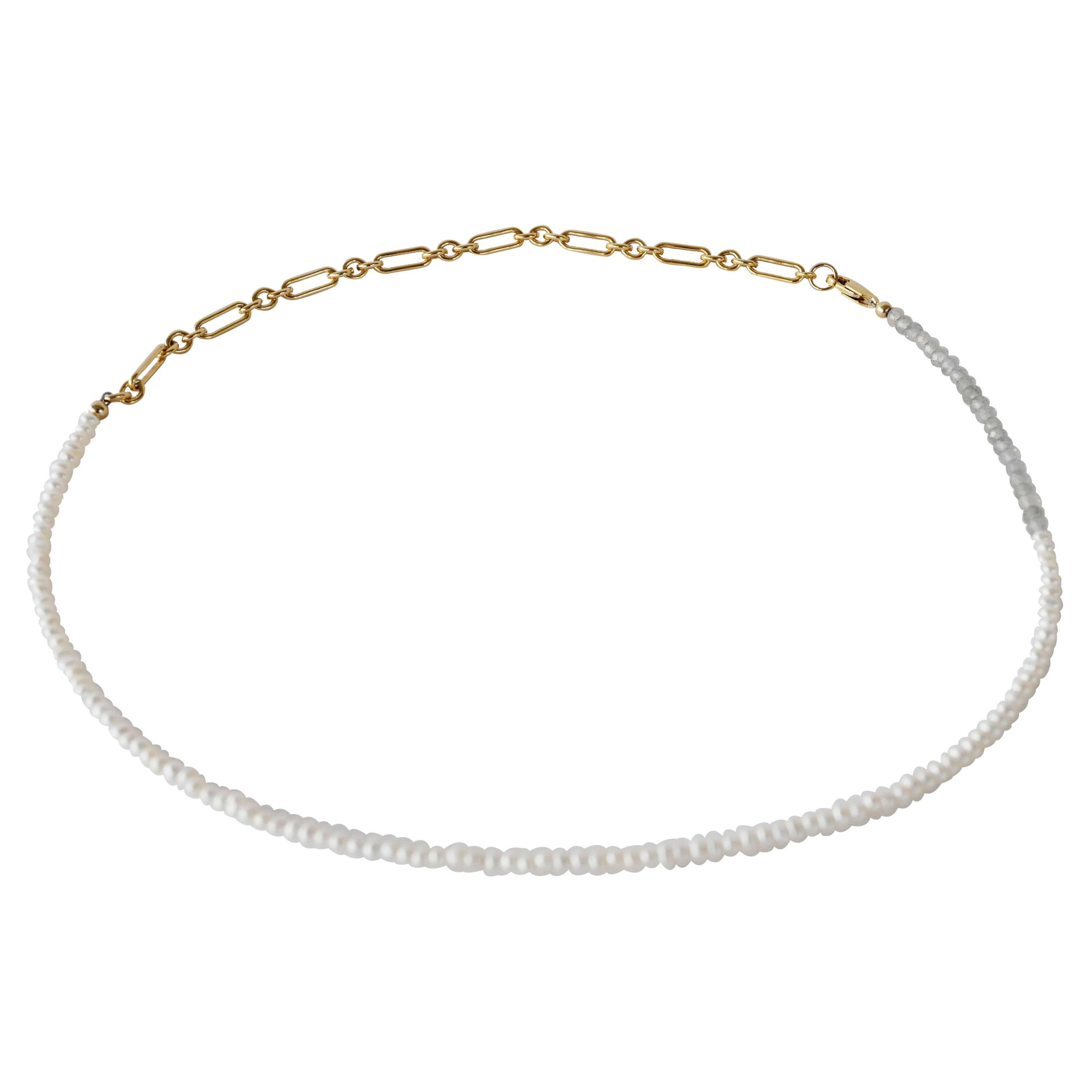 Weiße Perle Halskette Labradorit Goldfarbene Kette Perlen J Dauphin im Angebot