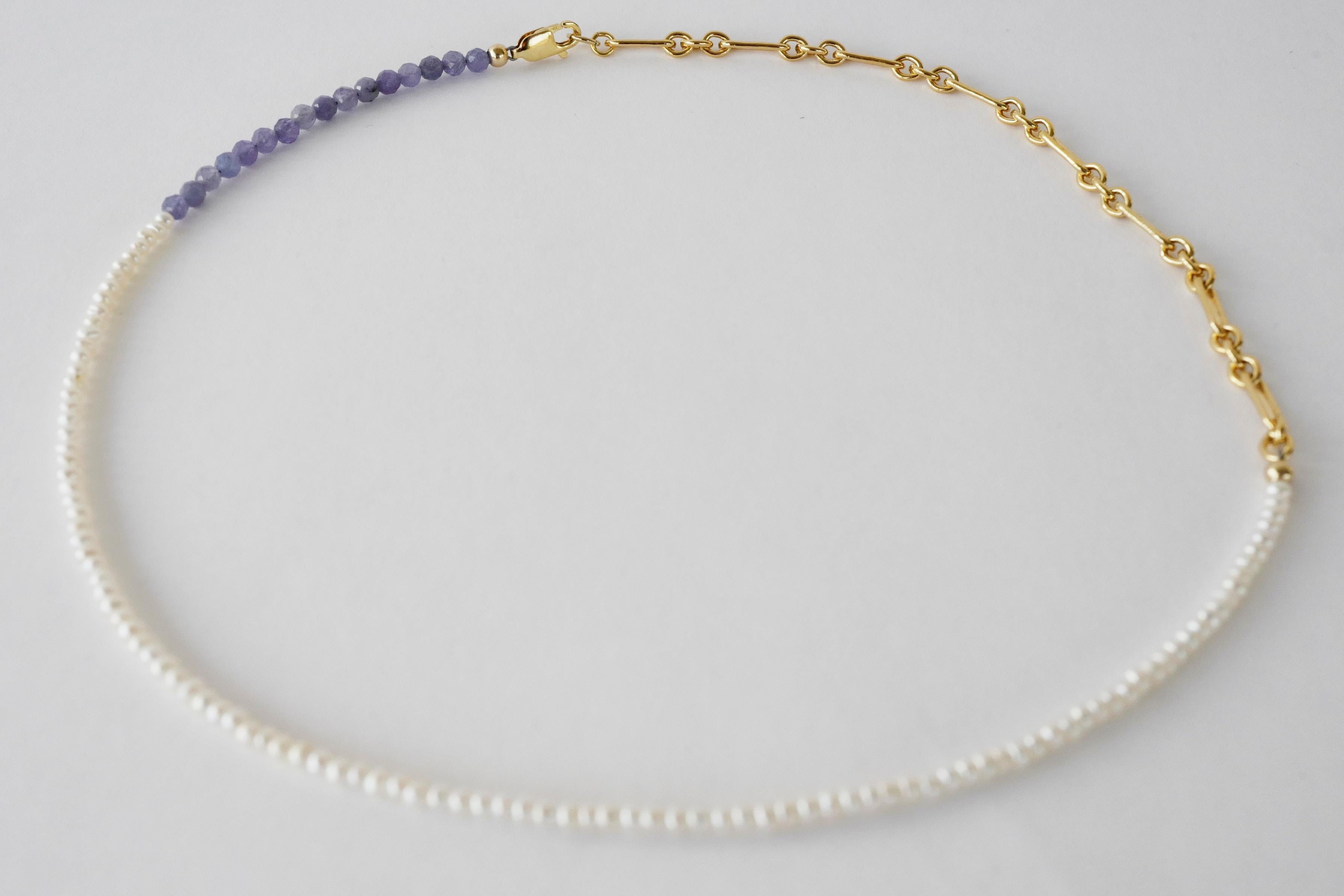 Round Cut White Pearl Necklace Tanzanite Gold Filled Chain Bead Choker J Dauphin