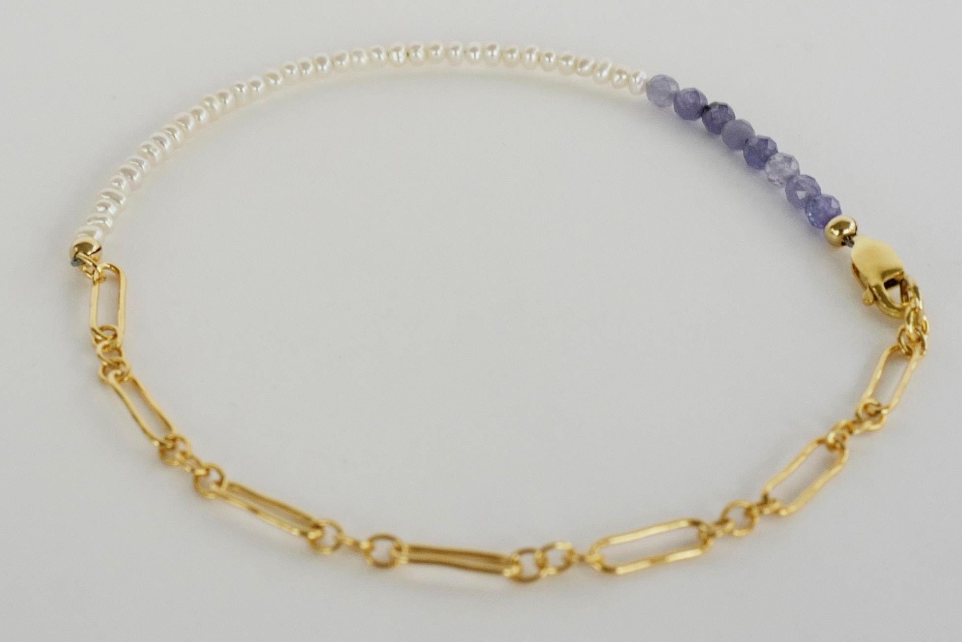 White Pearl Necklace Tanzanite Gold Filled Chain Bead Choker J Dauphin In New Condition In Los Angeles, CA