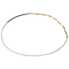 White Pearl Necklace Tanzanite Gold Filled Chain Bead Choker J Dauphin
