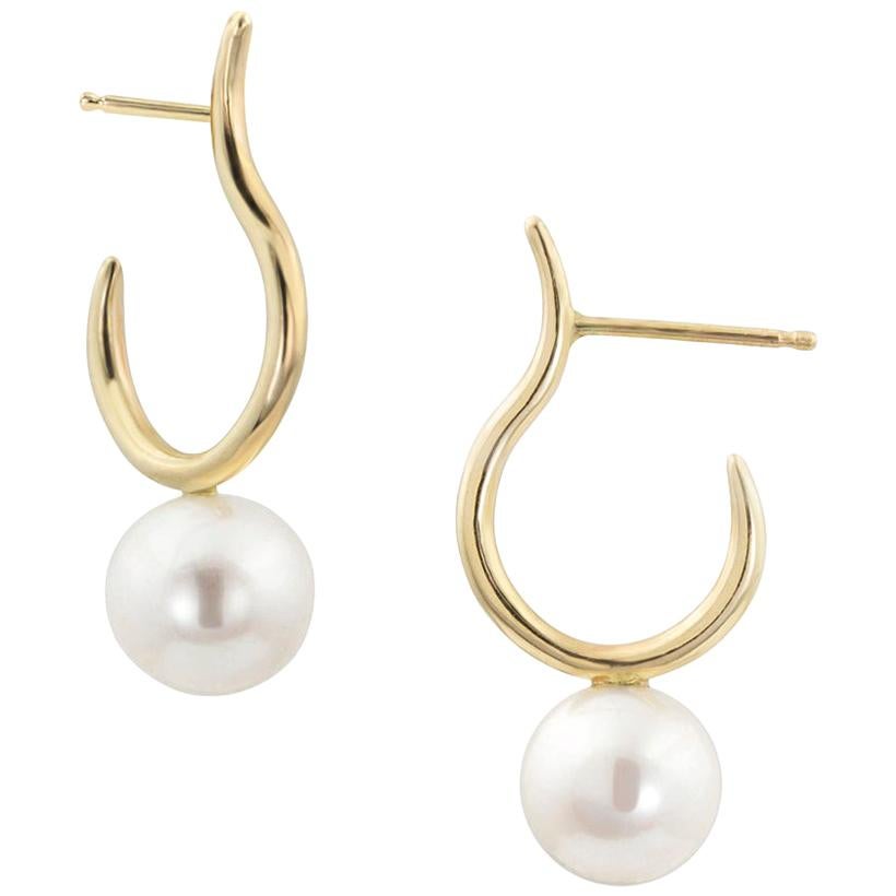 White Pearl Moon Hoop Earrings For Sale