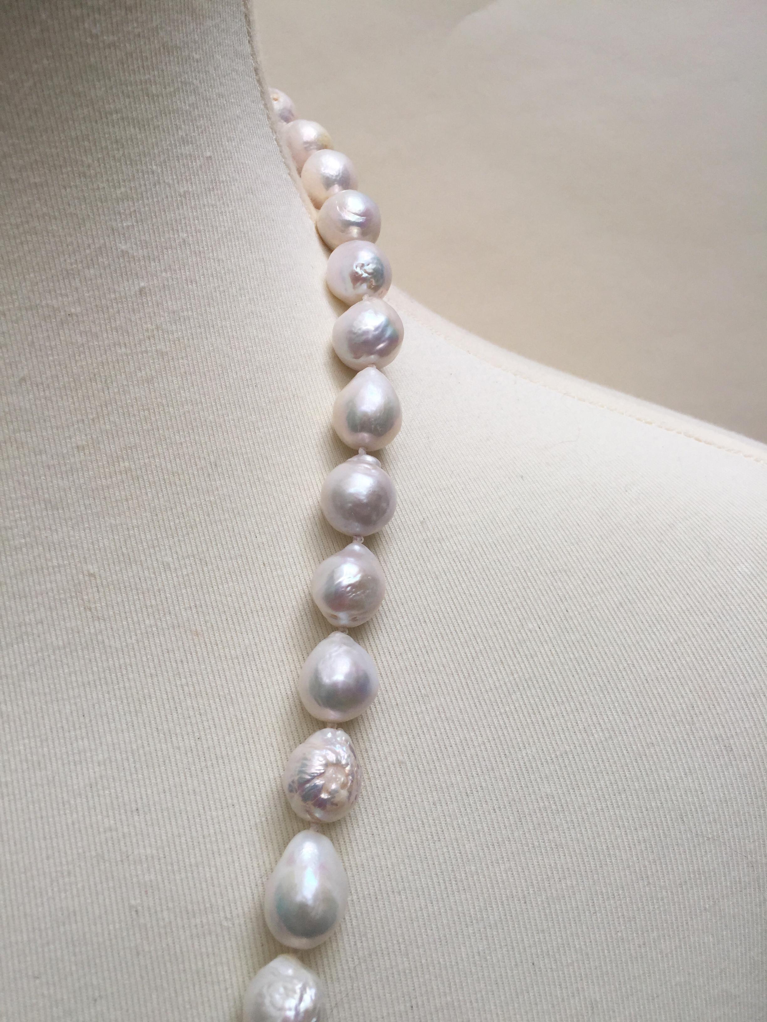Artist Marina J White Pearl Necklace, Double Pearl, Tassel and 14 K White Gold Clasp