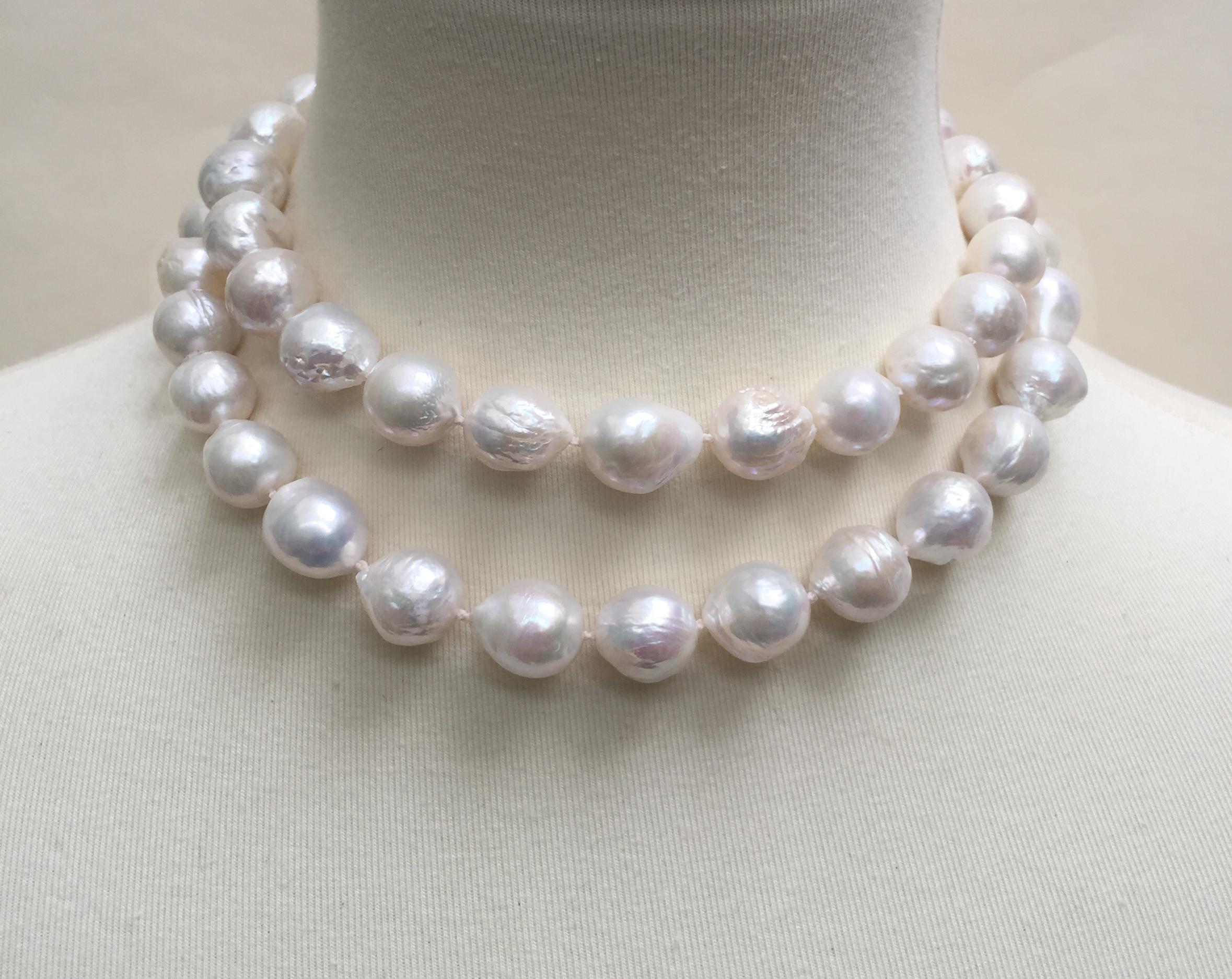 Marina J White Pearl Necklace, Double Pearl, Tassel and 14 K White Gold Clasp 1
