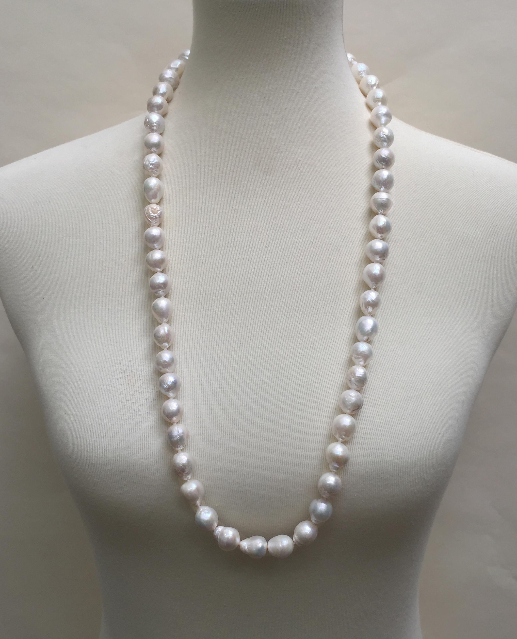 Marina J White Pearl Necklace, Double Pearl, Tassel and 14 K White Gold Clasp 2