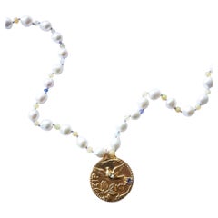 White Pearl Necklace Dove Medal Aquamarine Opal Tanzanite J Dauphin