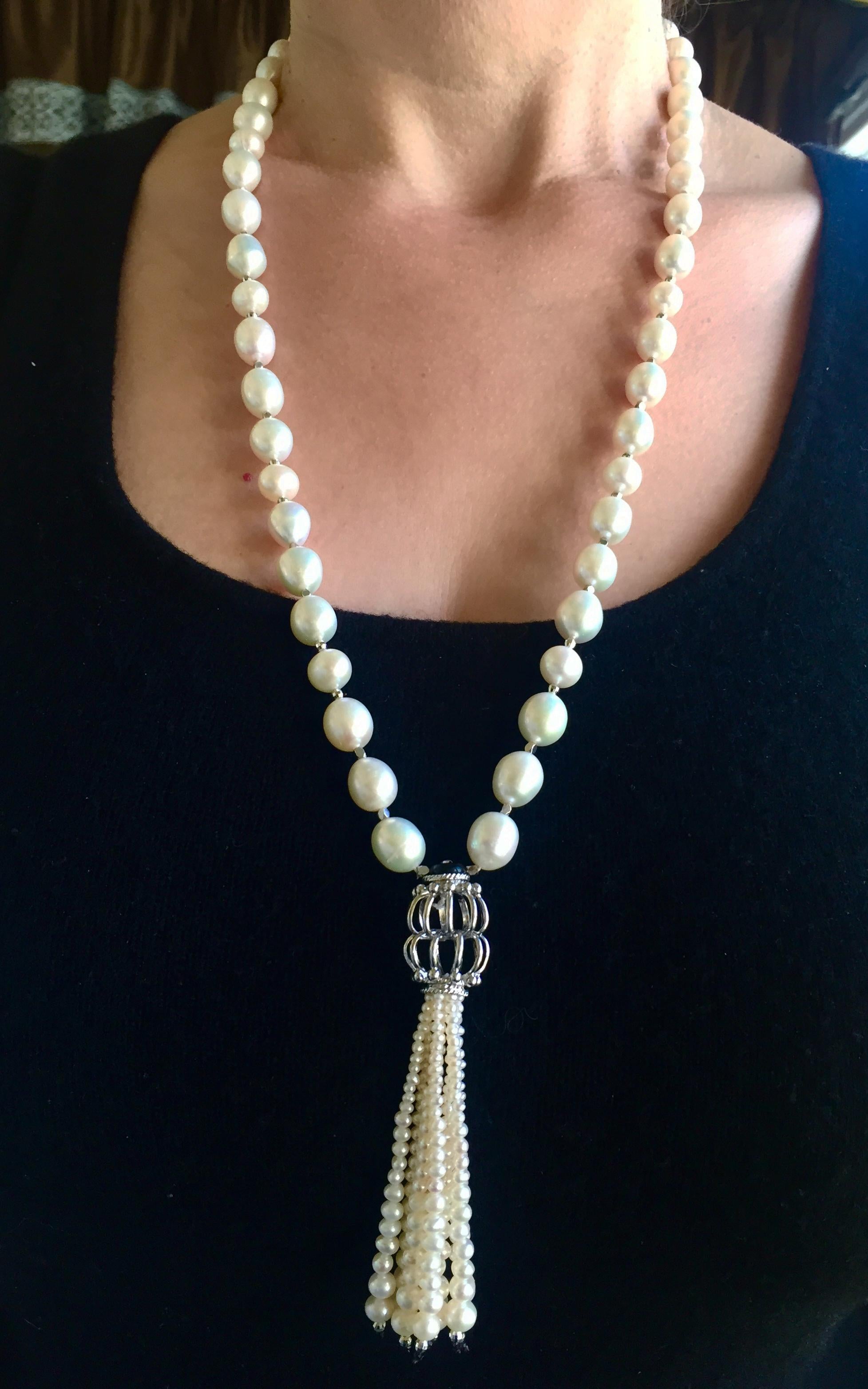Marina J White Pearl Long Necklace with Sterling Silver Beads and Black Onyx 3