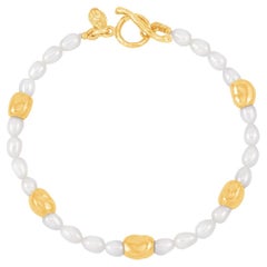 White Pearl Ocean Pebble Bracelet In Gold Vermeil