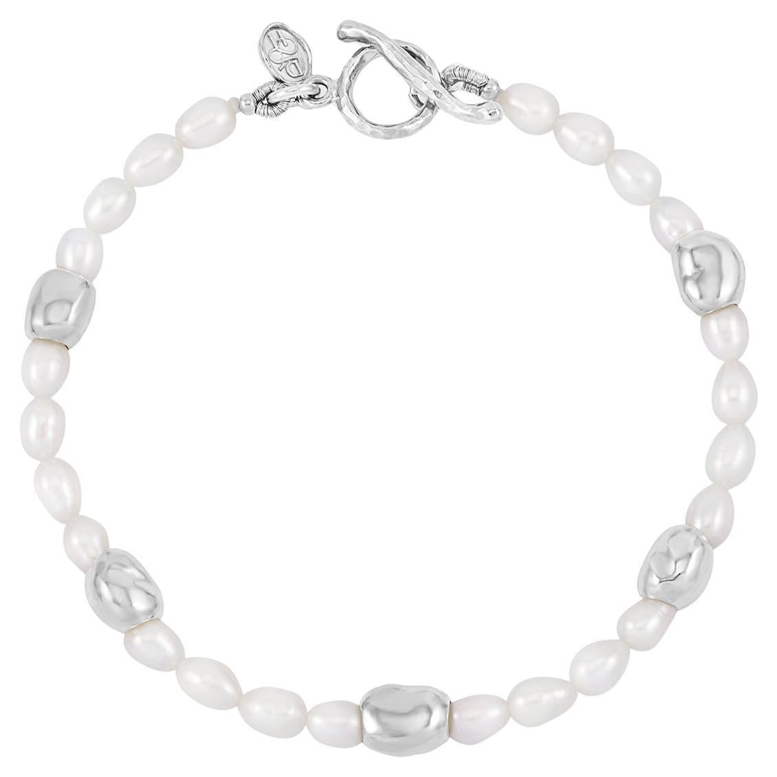 White Pearl Ocean Pebble Bracelet In Sterling Silver