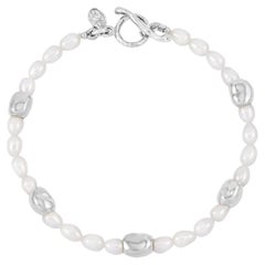 Bracelet galets océaniques en argent sterling et perles blanches