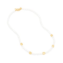 White Pearl Ocean Pebble Necklace In Gold Vermeil