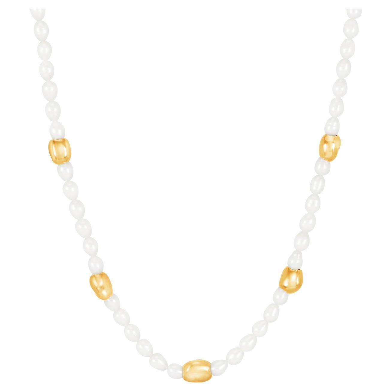 White Pearl Ocean Pebble Necklace In Gold Vermeil