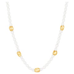 Collar De Guijarros Oceánicos De Perla Blanca En Oro Vermeil
