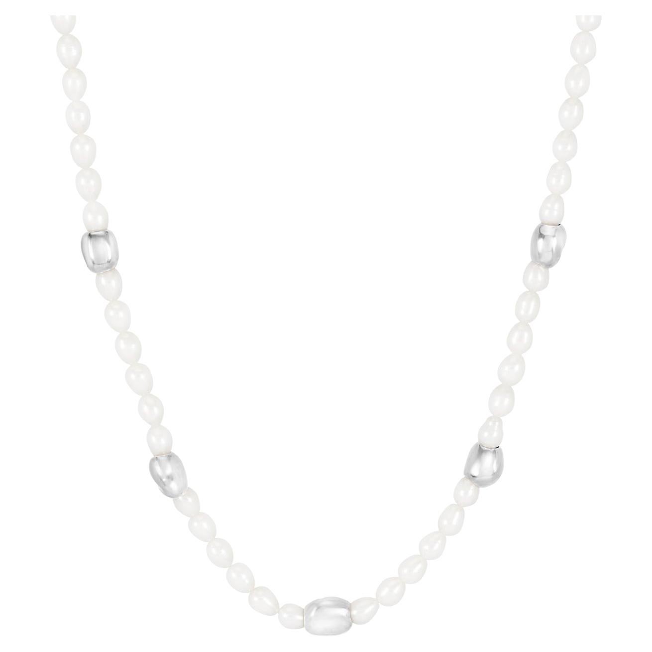 White Pearl Ocean Pebble Necklace In Sterling Silver