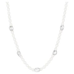 White Pearl Ocean Pebble Necklace In Sterling Silver