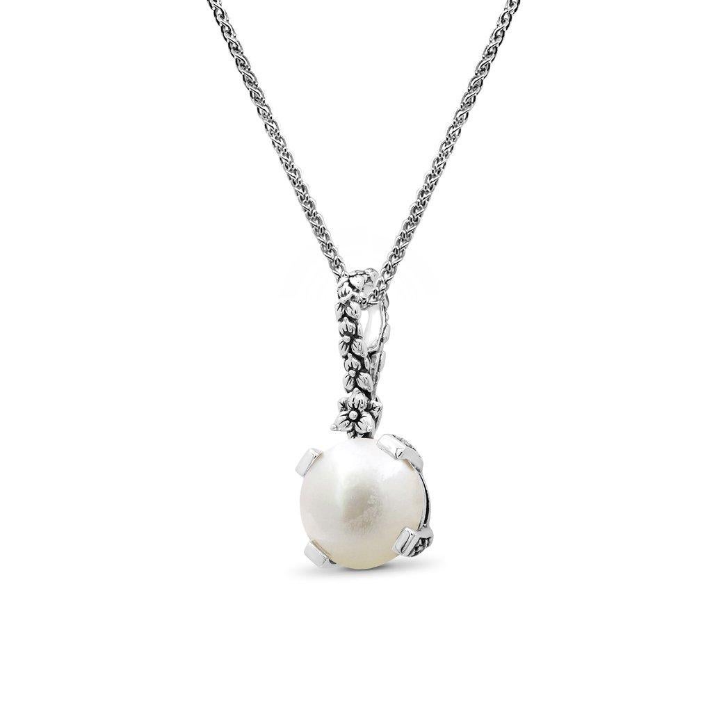 Artisan White Pearl Pendant in Sterling Silver For Sale