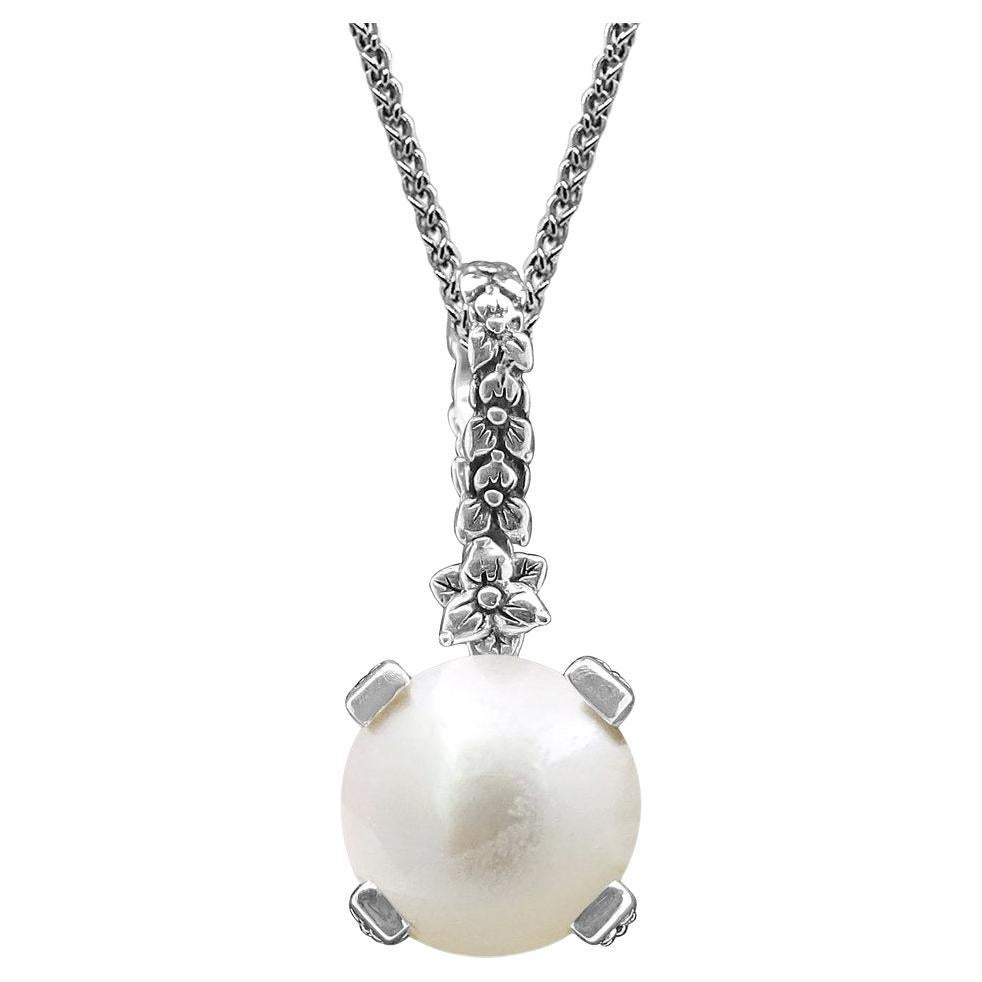 White Pearl Pendant in Sterling Silver For Sale