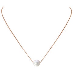 White Pearl Pendant Necklace on 14 Karat Rose Gold Adjustable Chain
