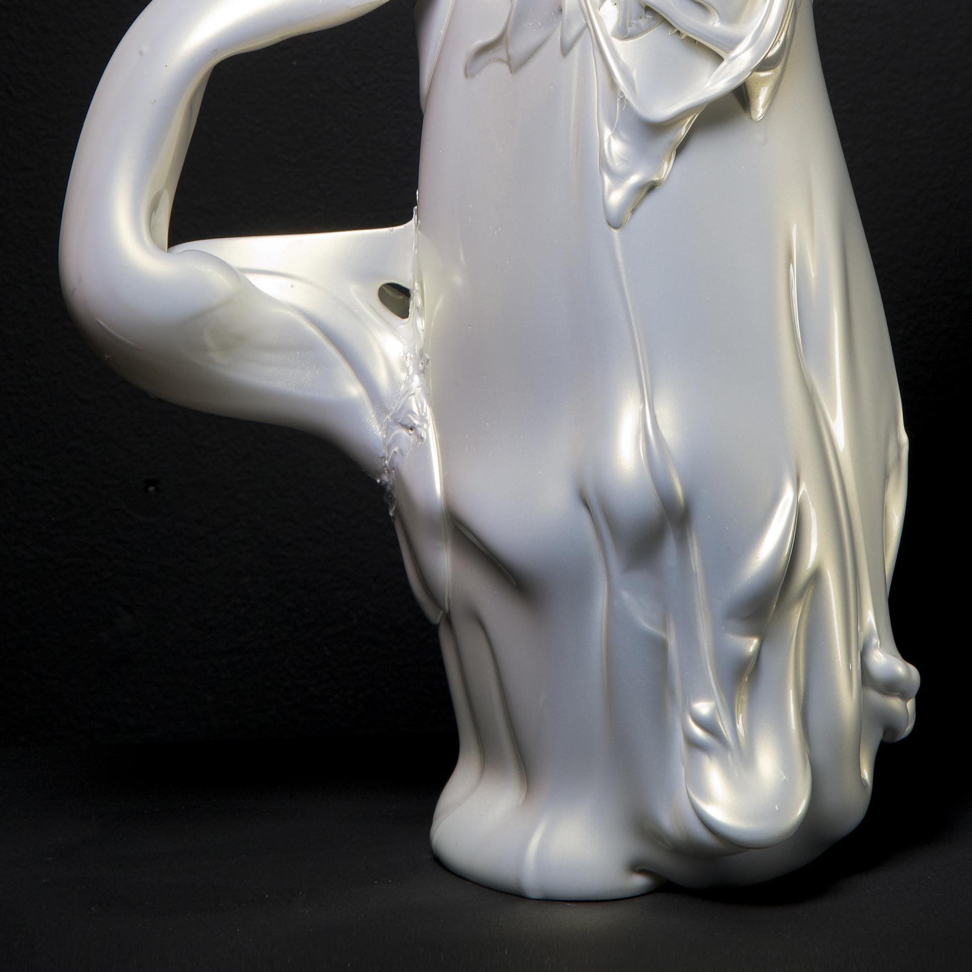 Swedish White Pearl Pitcher II, a unique white Glass Sculpture by Fredrik Nielsen For Sale