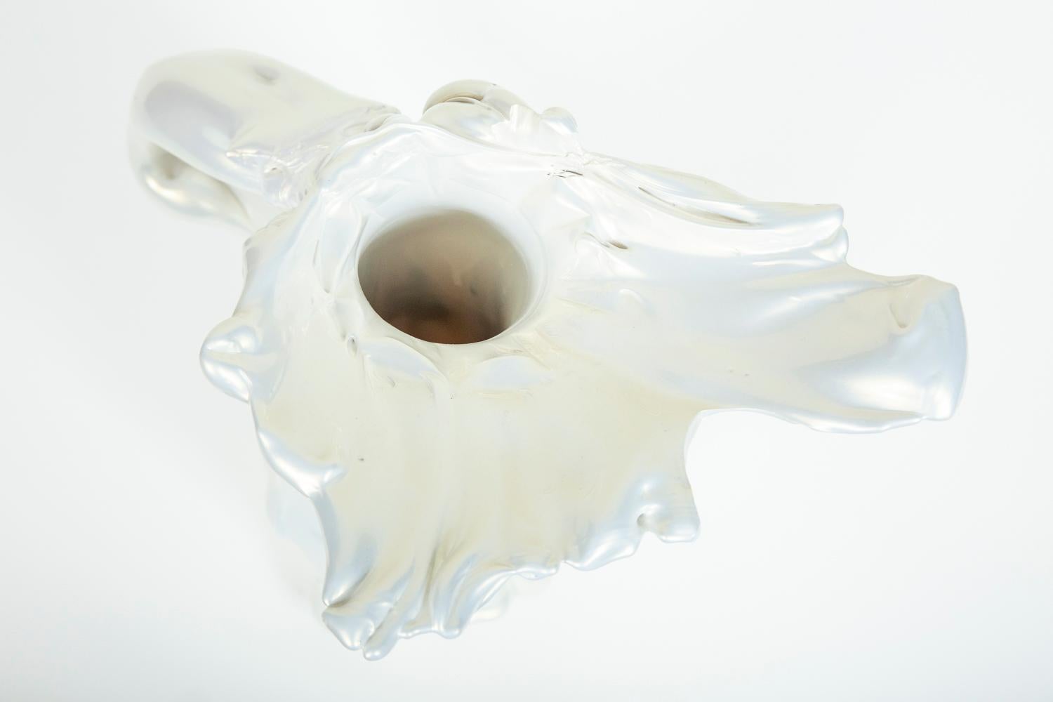 White Pearl Pitcher II, a unique white Glass Sculpture by Fredrik Nielsen For Sale 1