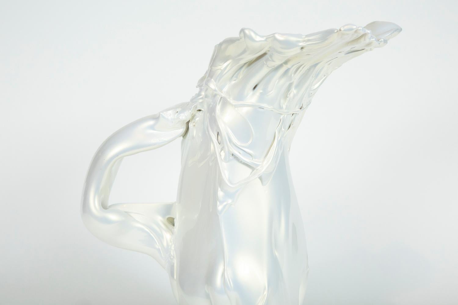 White Pearl Pitcher II, a unique white Glass Sculpture by Fredrik Nielsen For Sale 2