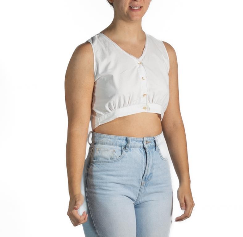 Camicetta button down in rayon con perle bianche in vendita 3