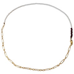 White Pearl Red Garnet Gold Filled Chain Beaded Necklace J Dauphin