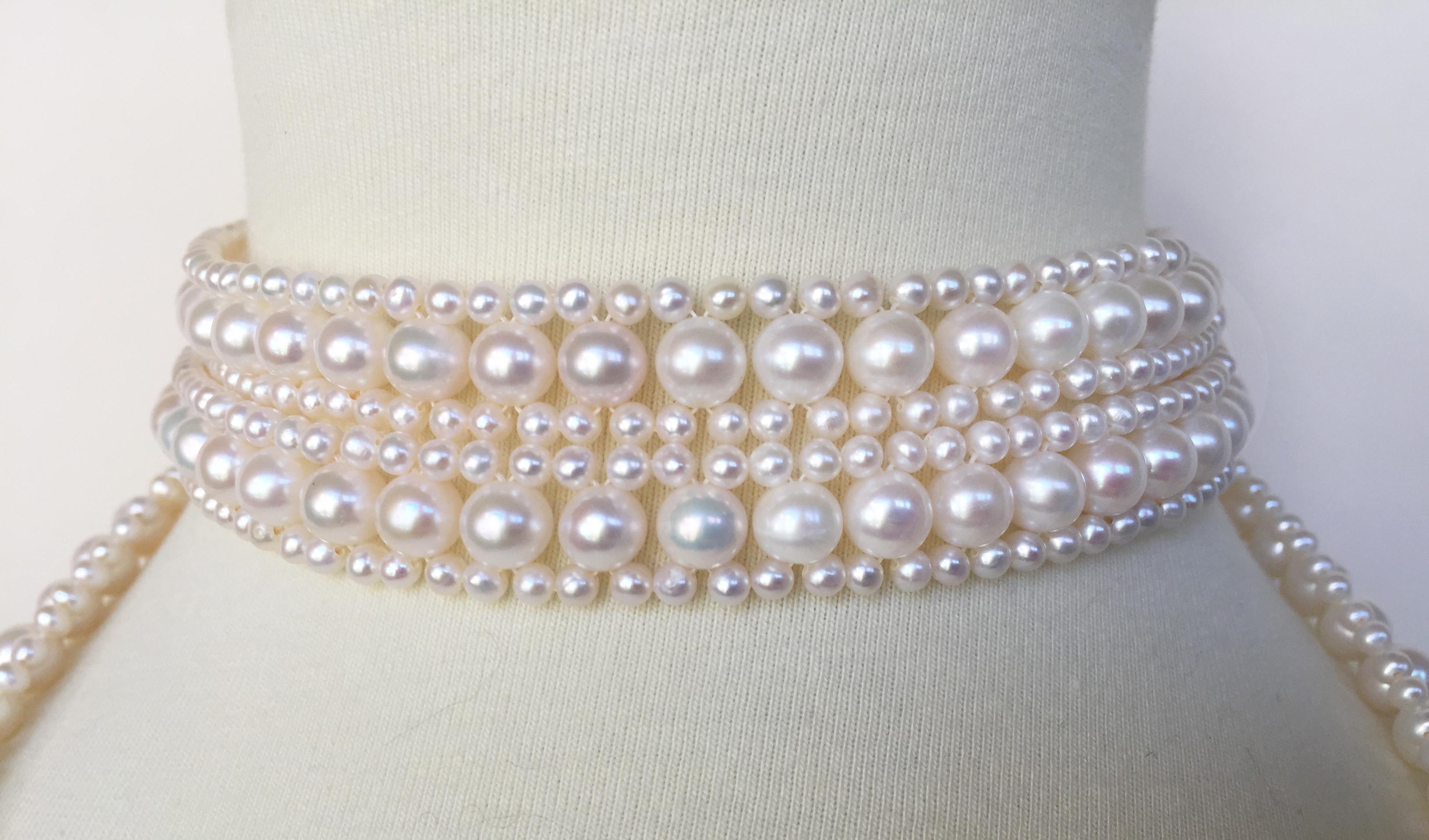 White Pearl Rope Long Sautoir with White Pearl Tassels and Diamond Roundels 2