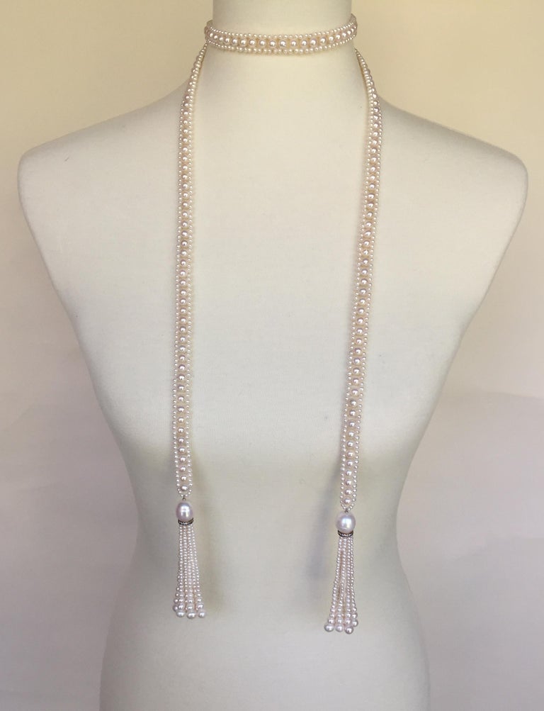 Marina J. Long Pearl Sautoir Necklace with Pearl and Diamond graduated
