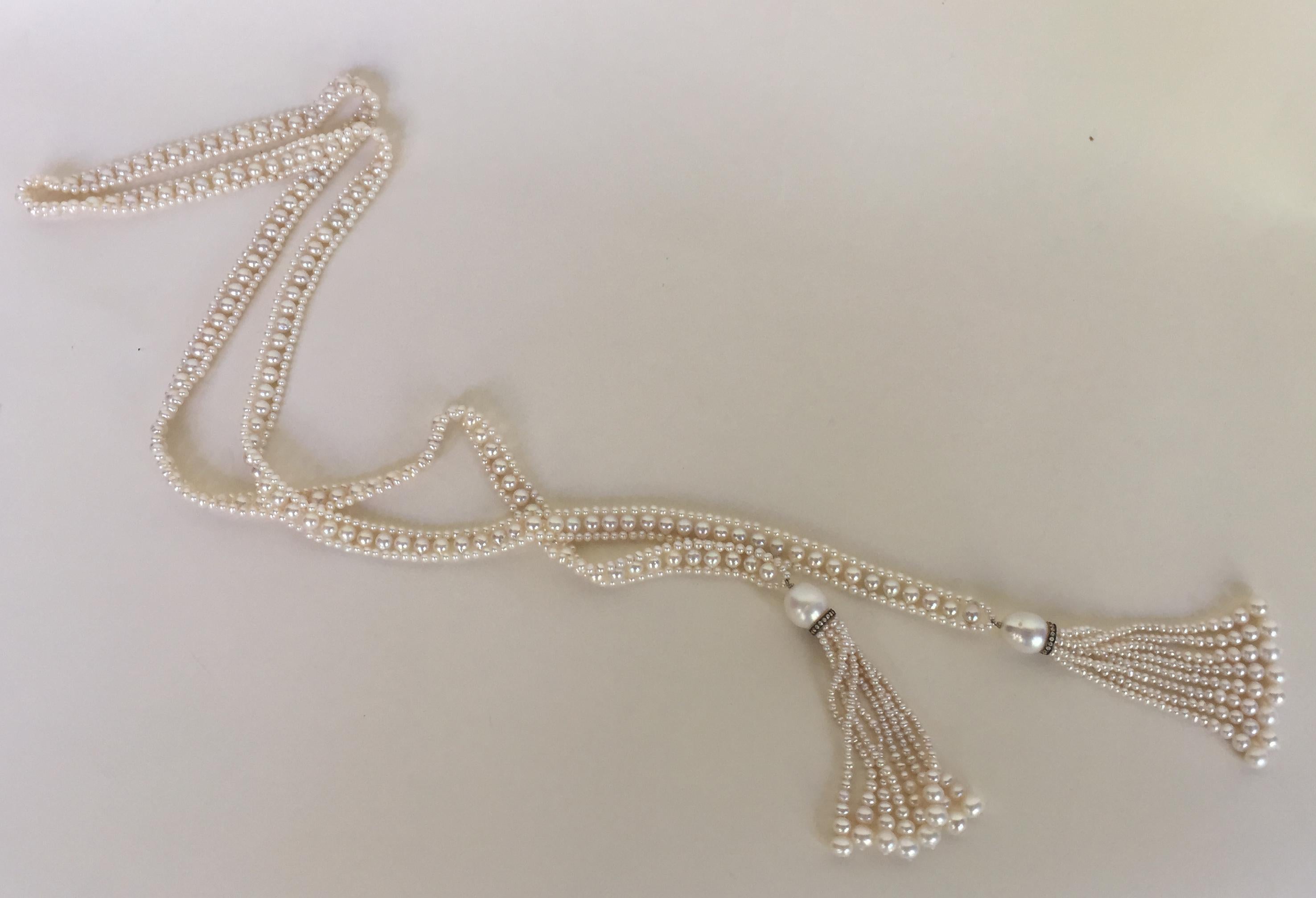 Bead Marina J. Long Pearl Sautoir Necklace with Pearl and Diamond graduated Tassels
