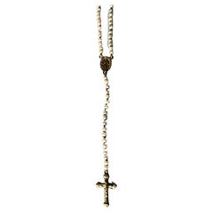 Perla Blanca Rosario Crucifijo Collar de Oro Virgen María