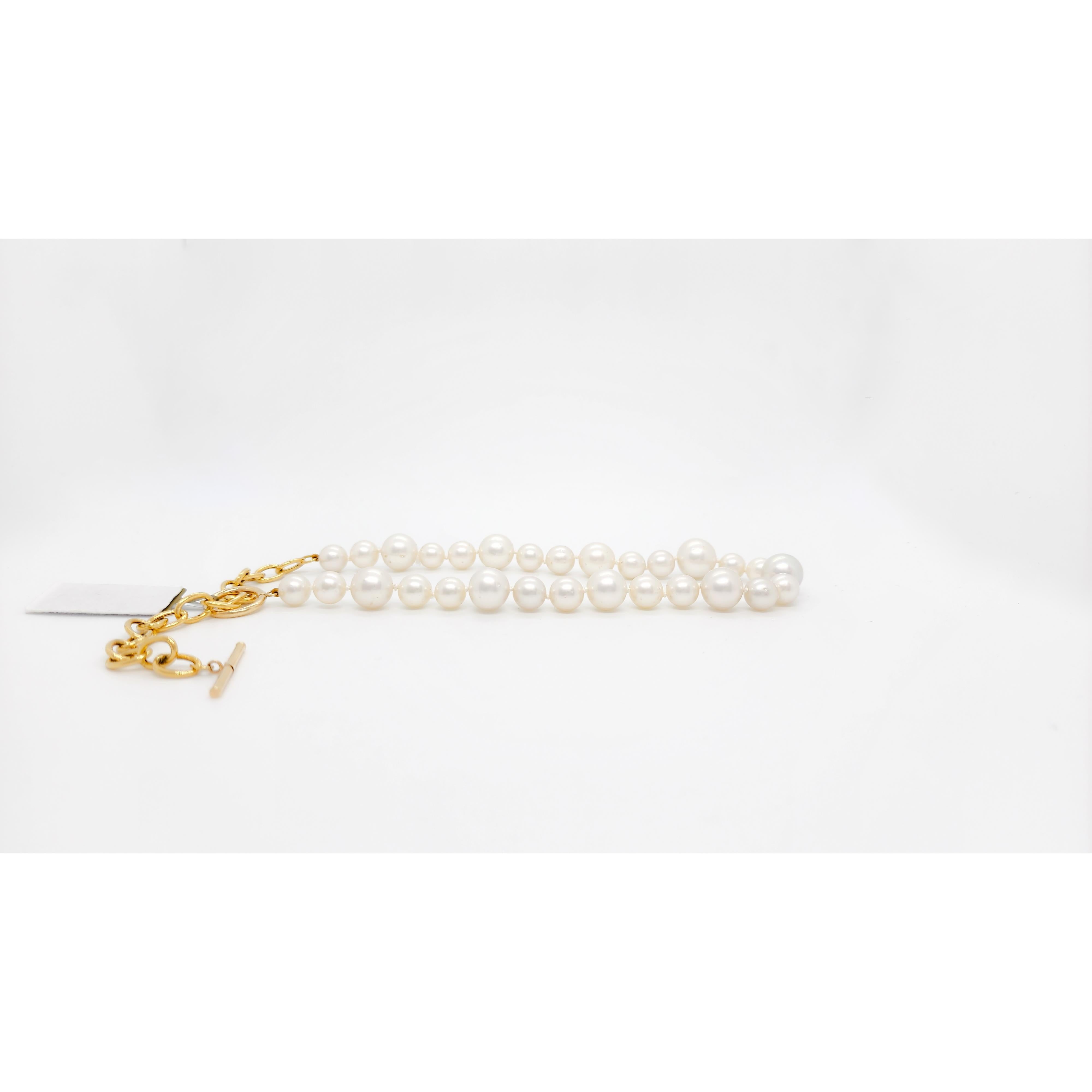 White Pearl Round Toggle Necklace in 14k Yellow Gold 1