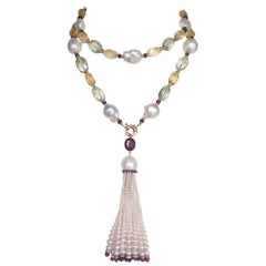Marina J. Long Pearl, Ruby, Citrine & 14k Gold Sautoir with Removable Tassel