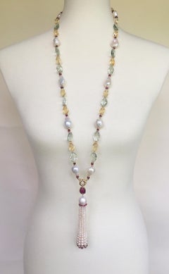 Marina J. Long Pearl, Ruby, Citrine & 14k Gold Sautoir with Removable Tassel