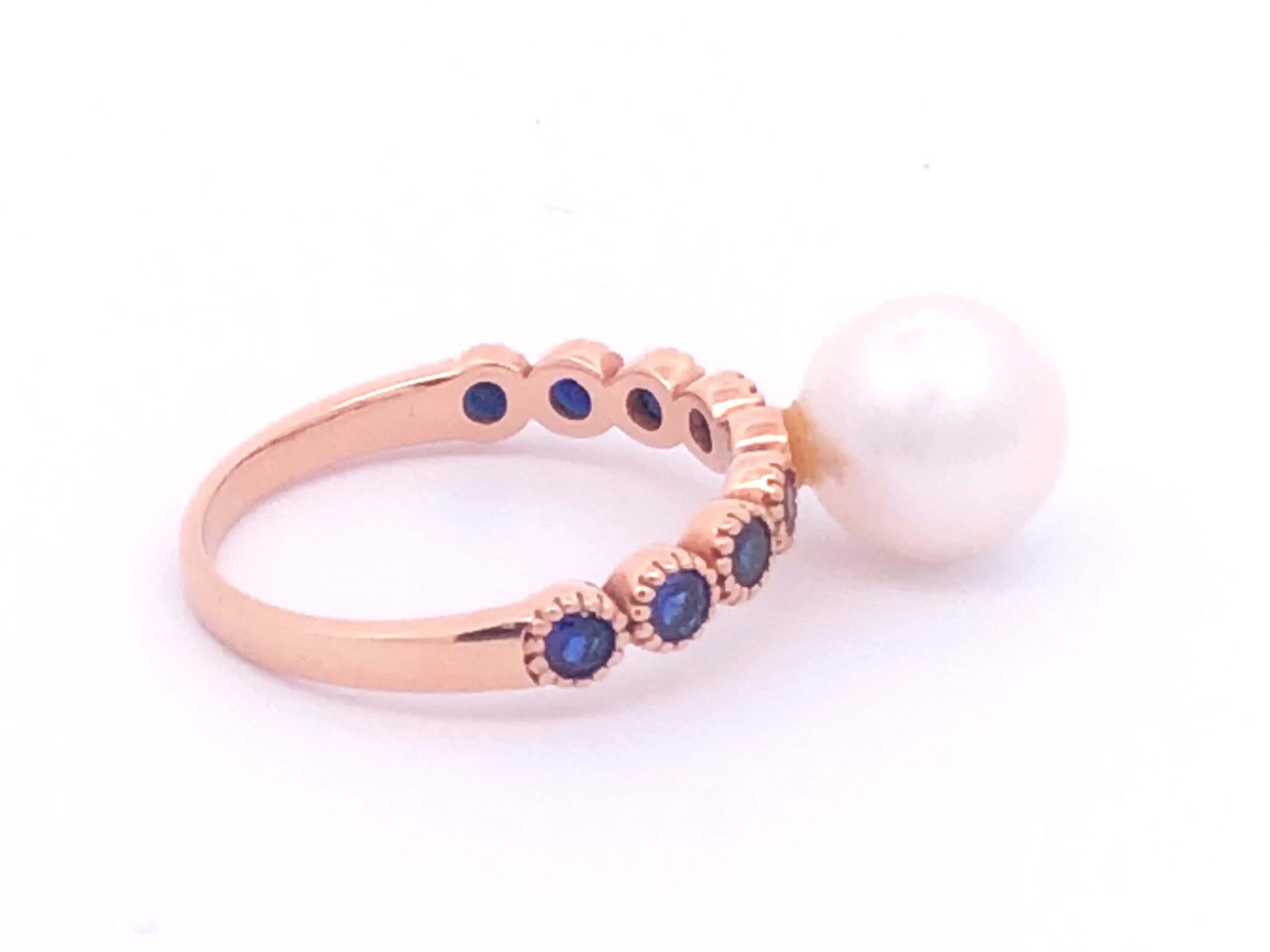 Modern White Pearl Sapphire Ring in 14k Rose Gold For Sale