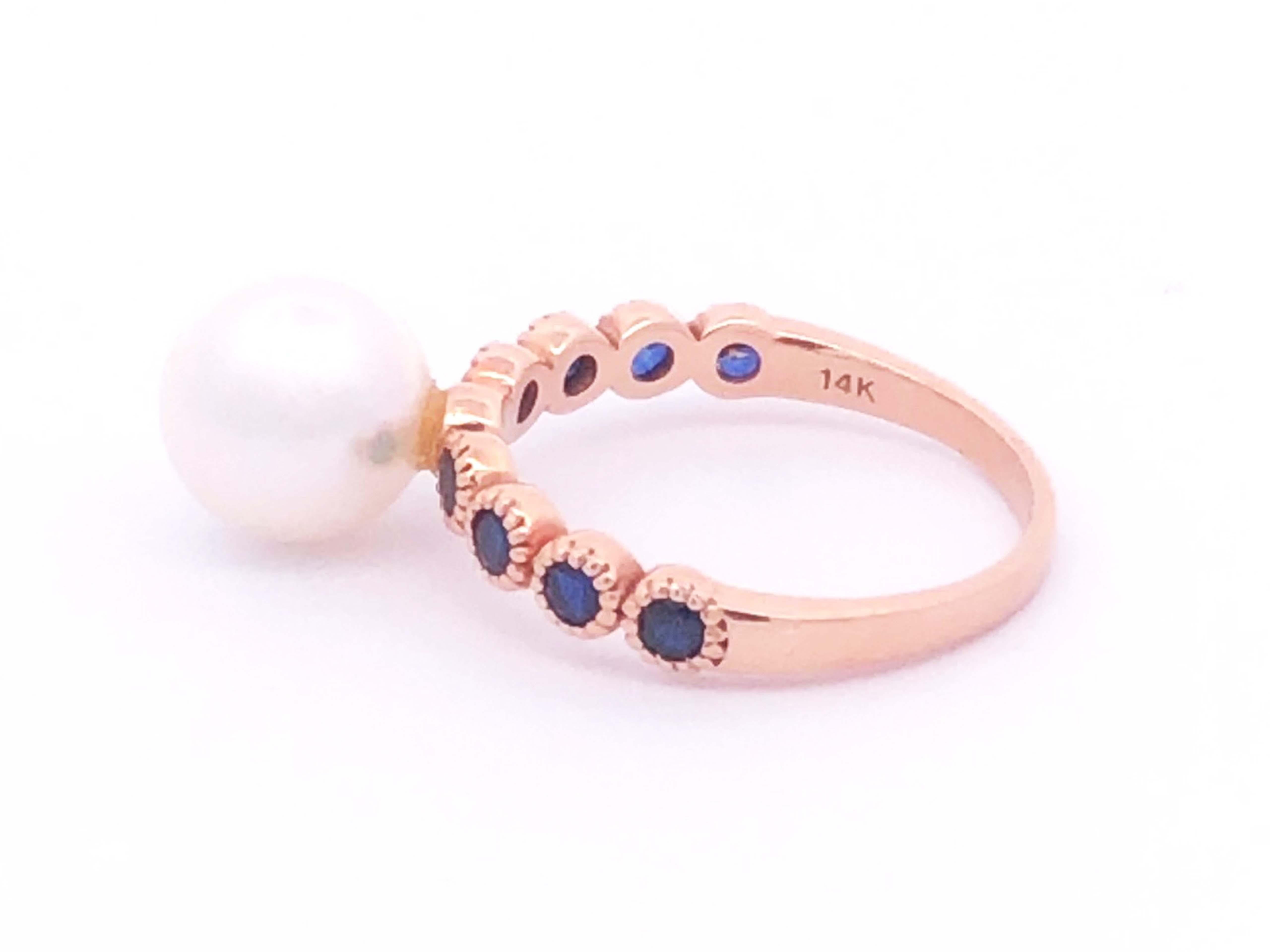 Round Cut White Pearl Sapphire Ring in 14k Rose Gold For Sale