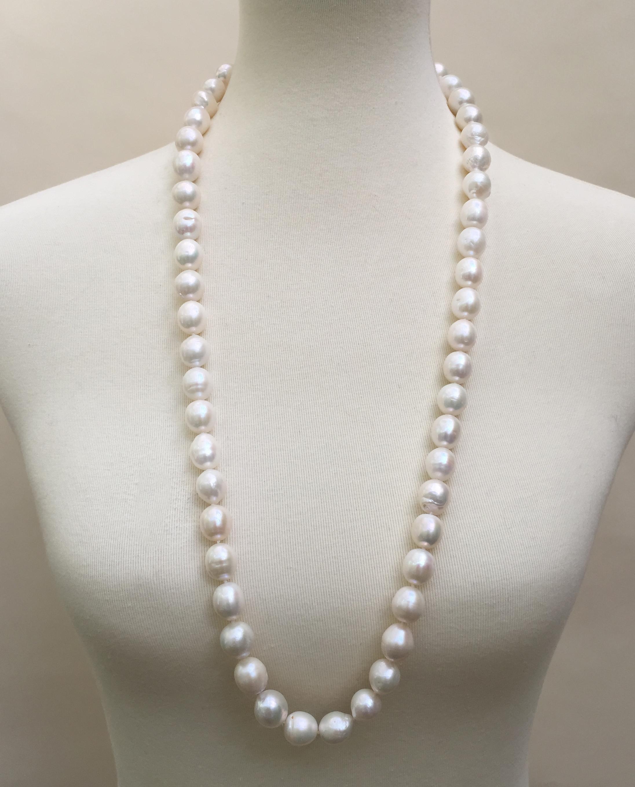 White Pearl Sautoir Necklace and Graduated Tassel with 14 Karat Gold Clasp 2