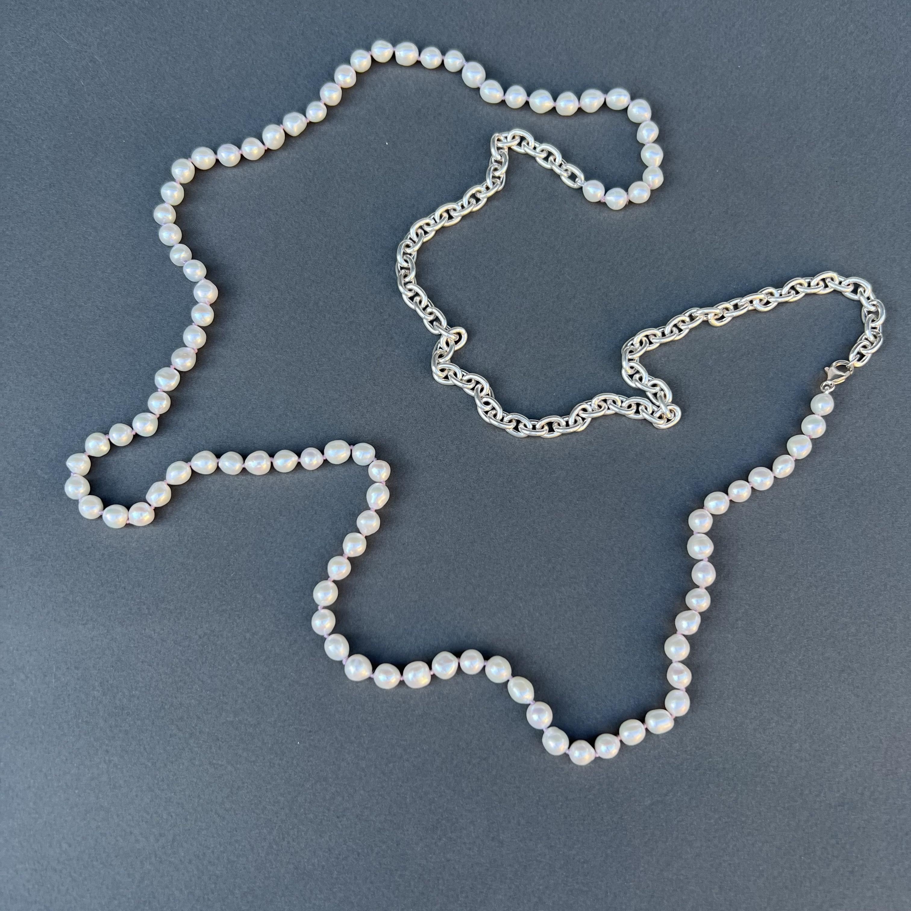 White Pearl Silver Chain Necklace J Dauphin In New Condition For Sale In Los Angeles, CA