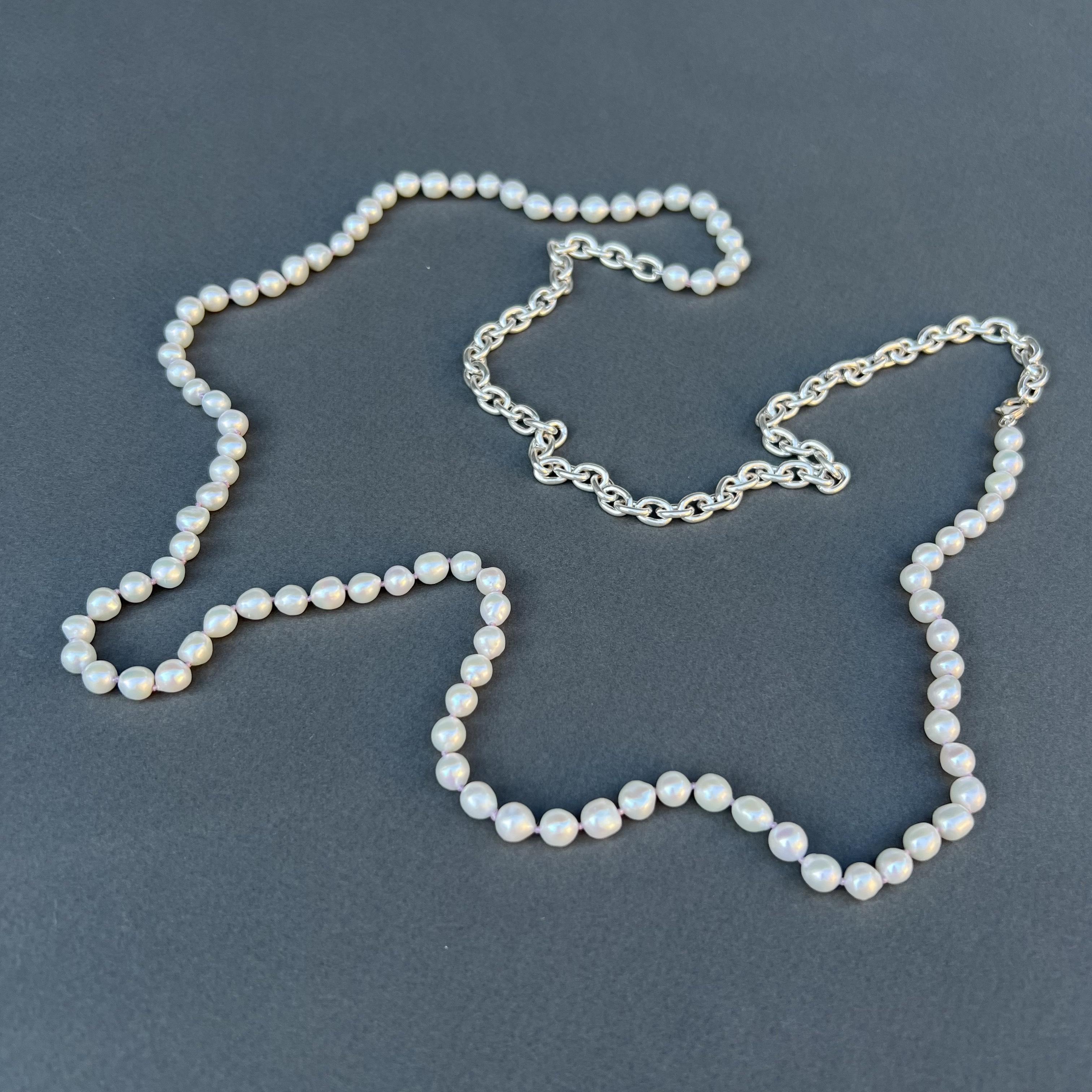 Women's White Pearl Silver Chain Necklace J Dauphin For Sale
