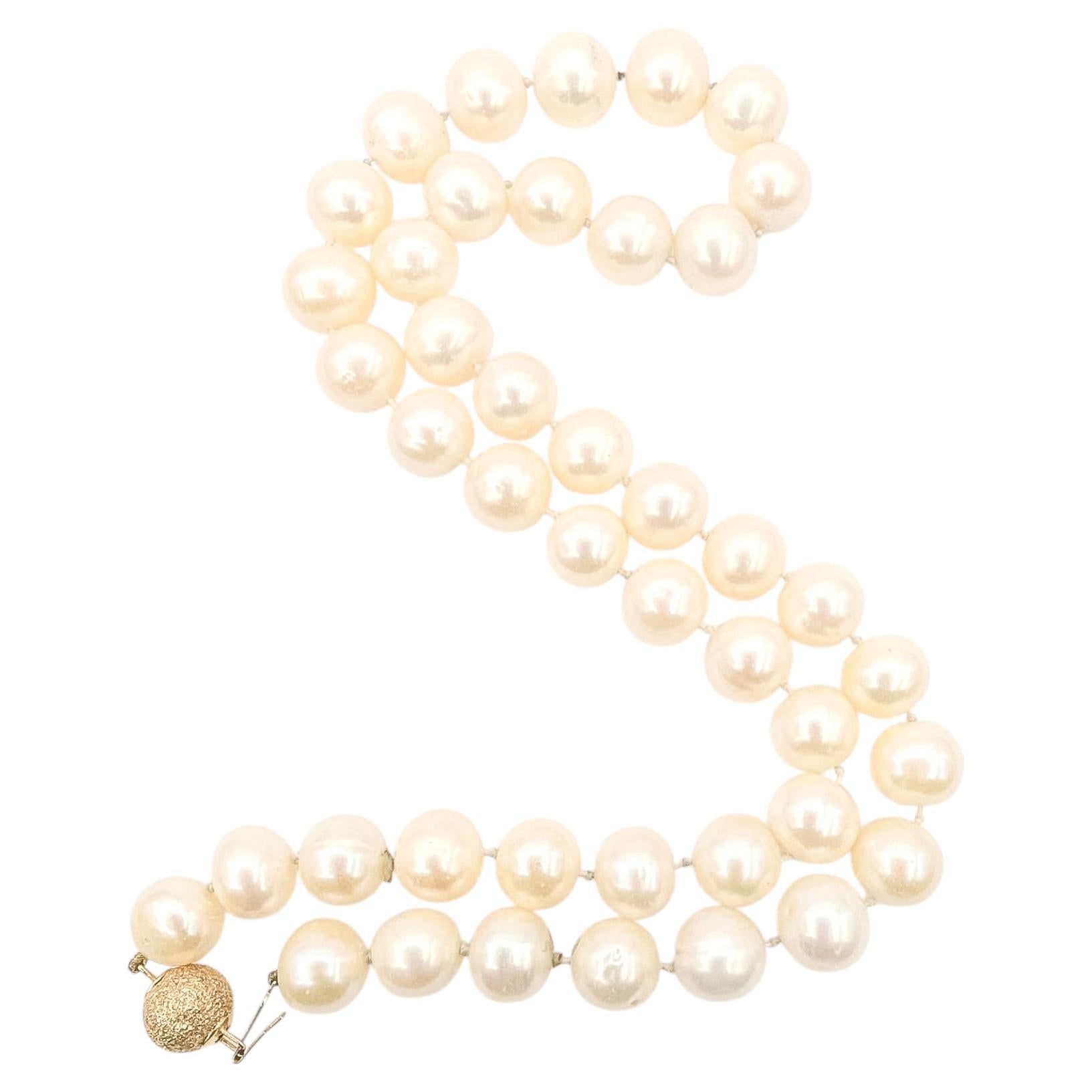 White Pearl Strand Necklace in 14k Yellow Gold