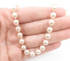 White Pearl Strand Necklace with 14k Yellow Gold Toggle Clasp
