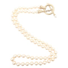 White Pearl Strand Necklace with 14k Yellow Gold Toggle Clasp