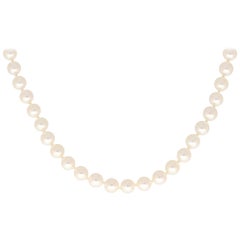 White Pearl Strand Necklace with Brushed 18k Yellow Gold Clasp