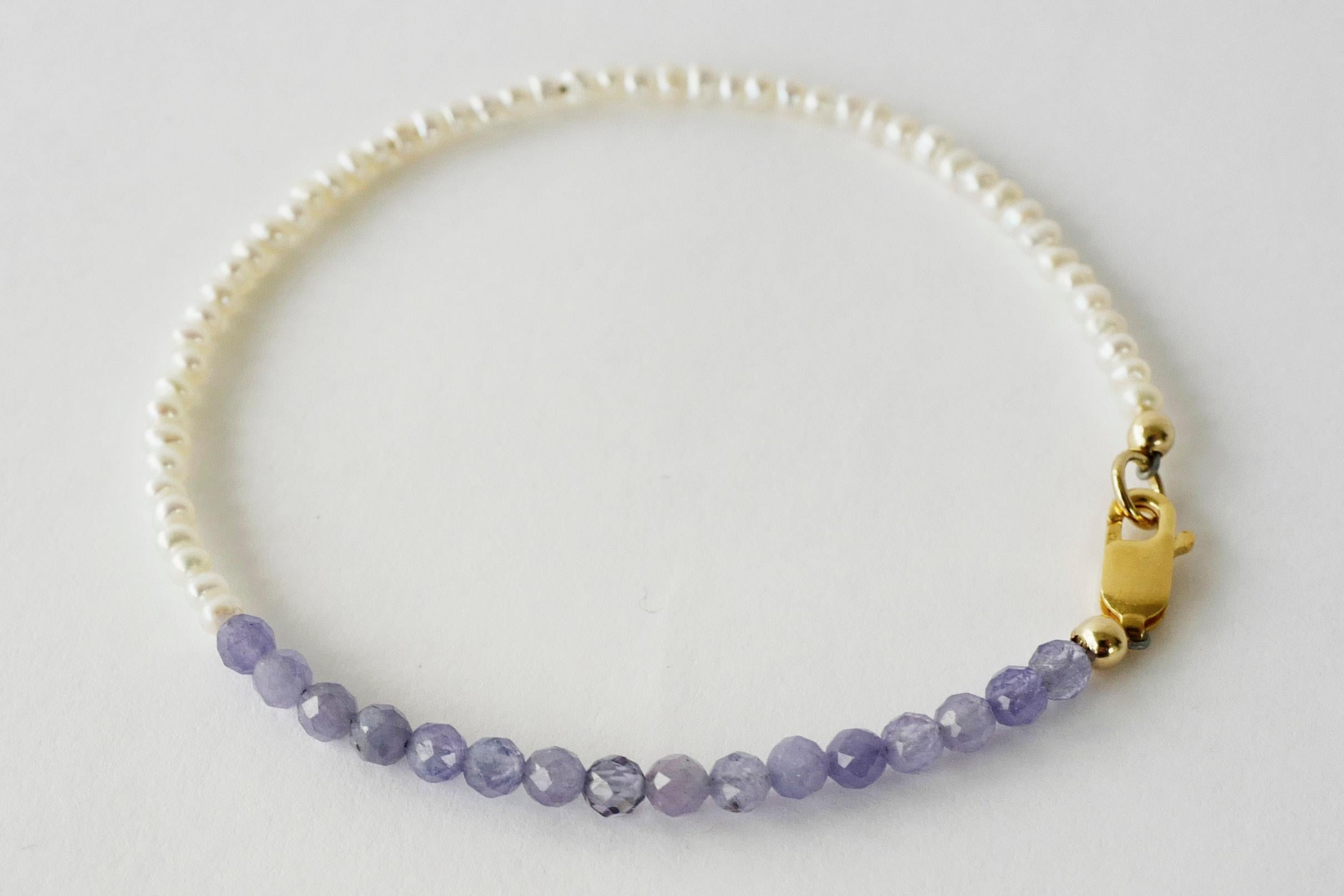 Romantic White Pearl Bracelet Tanzanite Gold Filled Chain J Dauphin