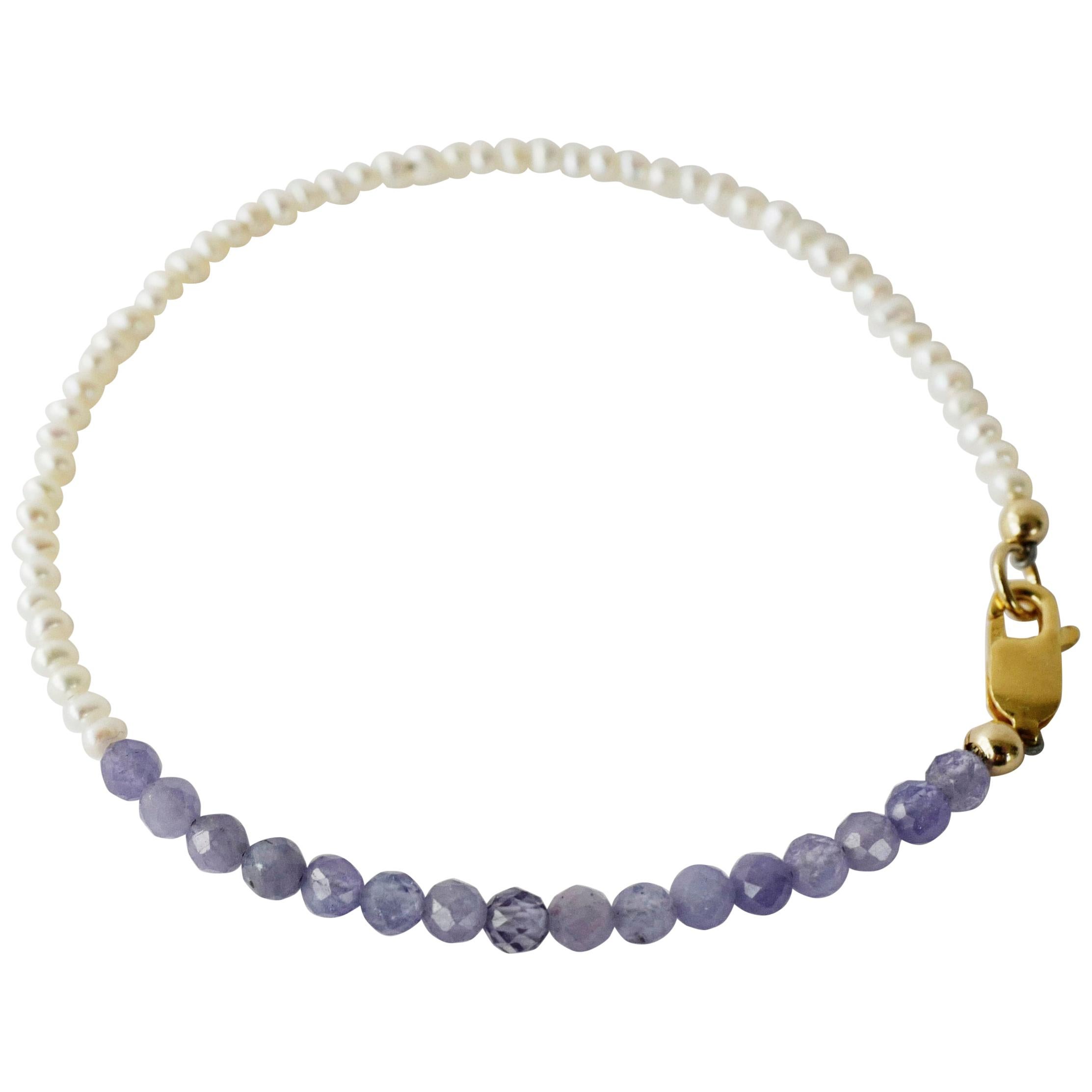 White Pearl Bracelet Tanzanite Gold Filled Chain J Dauphin